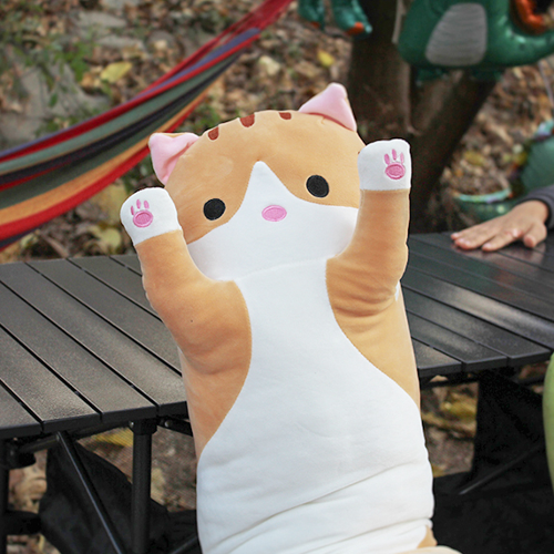 모찌모찌 귀여운 브라운 그레이 고양이 바디필로우 150cm 대형 동물 쿠션 안고자는 수면 긴 베게